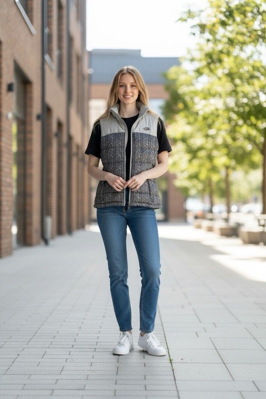 The North Face Women's Vest Size XS Sweater Print Gray Puffer